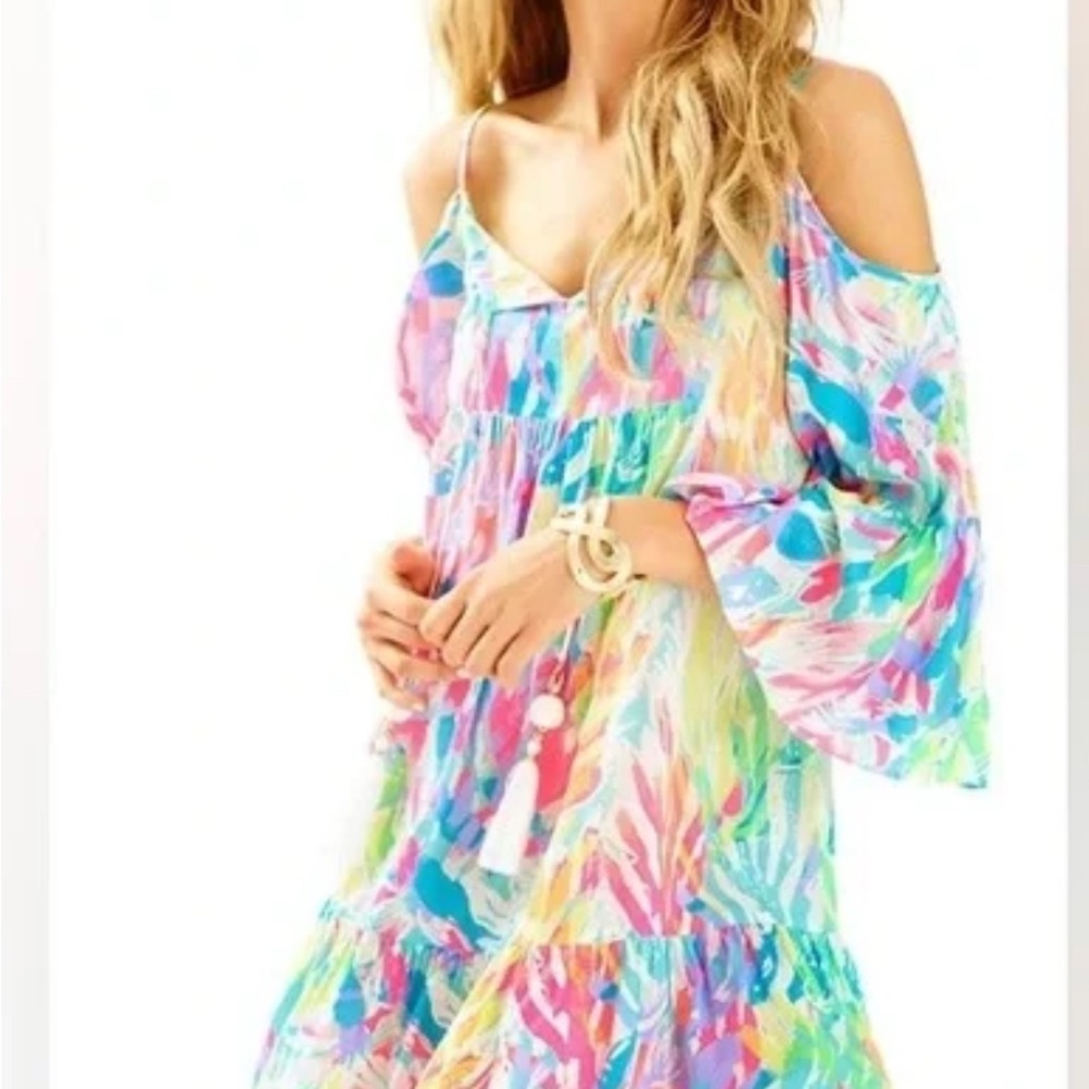 Lilly Pulitzer Multicolor Off-Shoulder Dress Alanna dress Sparkling sands
